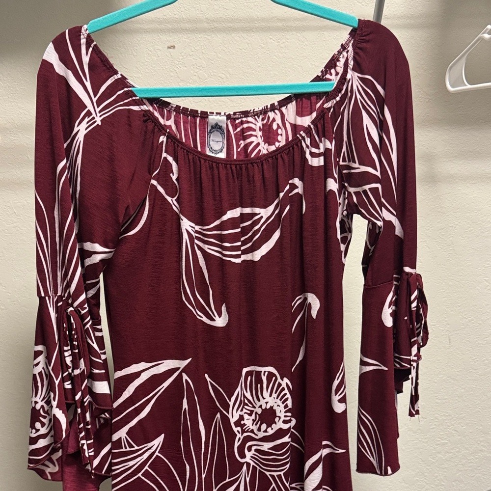 Honeyme Burgundy Floral Blouse